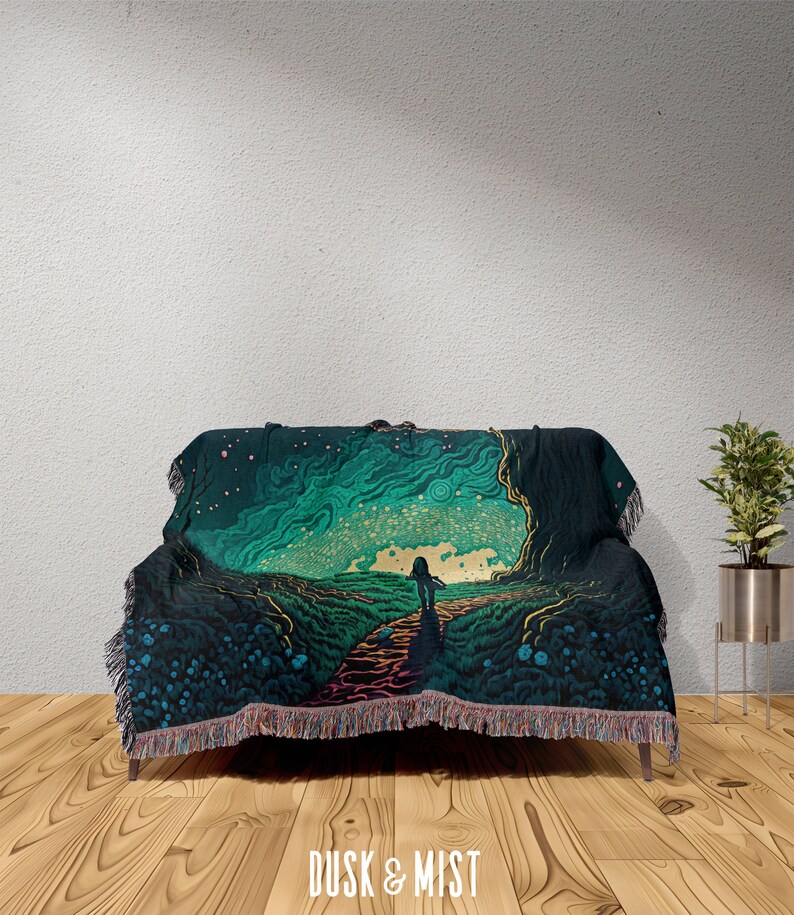 Mystical Journey Woven Throw Blanket Enchanted Forest Design, Perfect