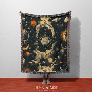 Celestial Alchemy Constellation 100% Cotton Blanket | Occult Sun Moon Woven Throw Tapestry | Zodiac Stars Decor | Gift for Astrology Lover