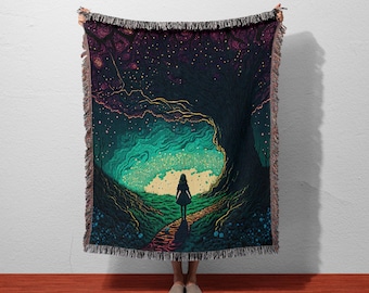 Enchanted Forest Woven Throw Blanket – Mystical Home Decor