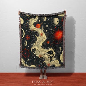 Cosmic Celestial Spiral 100% Cotton Blanket | Astrology Constellation Tapestry Throw | Saturn Moon Stars Decor | Witchy Galaxy Gift for Him