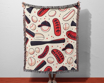 Baseball Woven Cotton Throw Blanket | Sports Game Day Decor