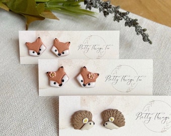 Animal Studs // Fox // Hedgehog // Polymer Clay Earrings