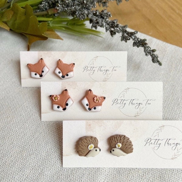 Animal Studs // Fox // Hedgehog // Polymer Clay Earrings