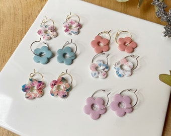 Spring Time Floral Hoops // Springtime Earrings // Polymer Clay Earrings