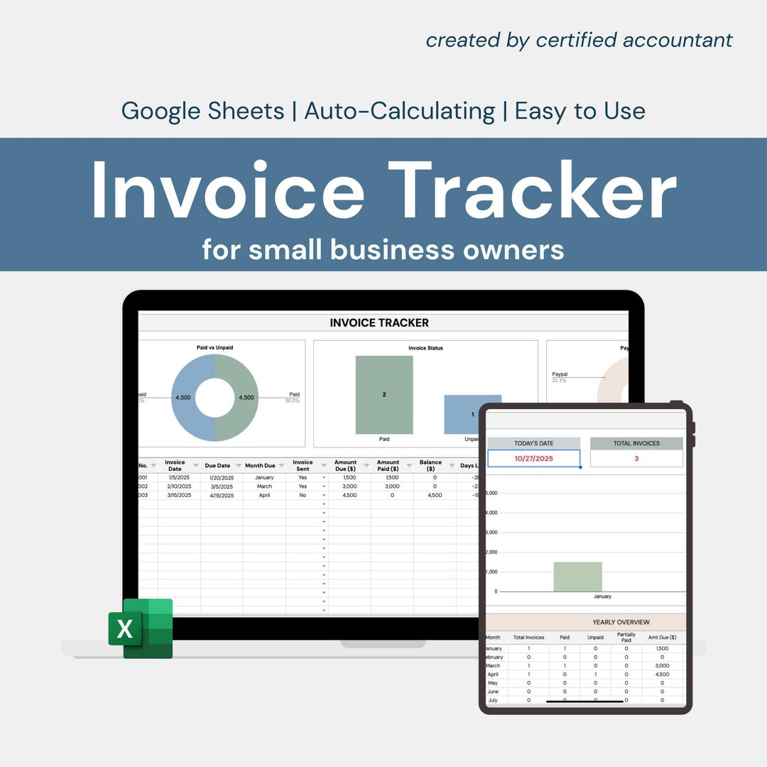 Google Sheets Invoice Tracker | Small Business Income Dashboard ...