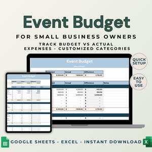 Event Budget Template for Small Business | Customizable Event Planner | Budget vs Actual Tracker | Facility, Catering, Promo Expenses