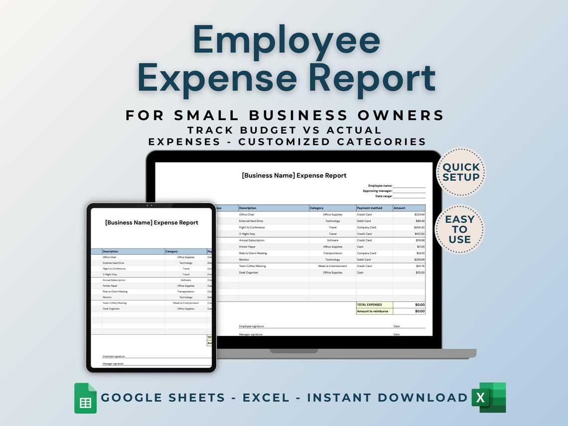 Employee Expense Report Template: Google Docs & Excel (instant Download ...