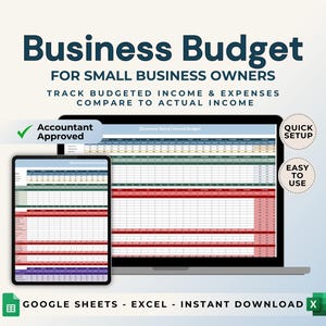 Planilha de orçamento para pequenas empresas | Rastreador de receitas e despesas | Planilhas Google e modelo do Excel | Planejador de orçamento mensal para empreendedores