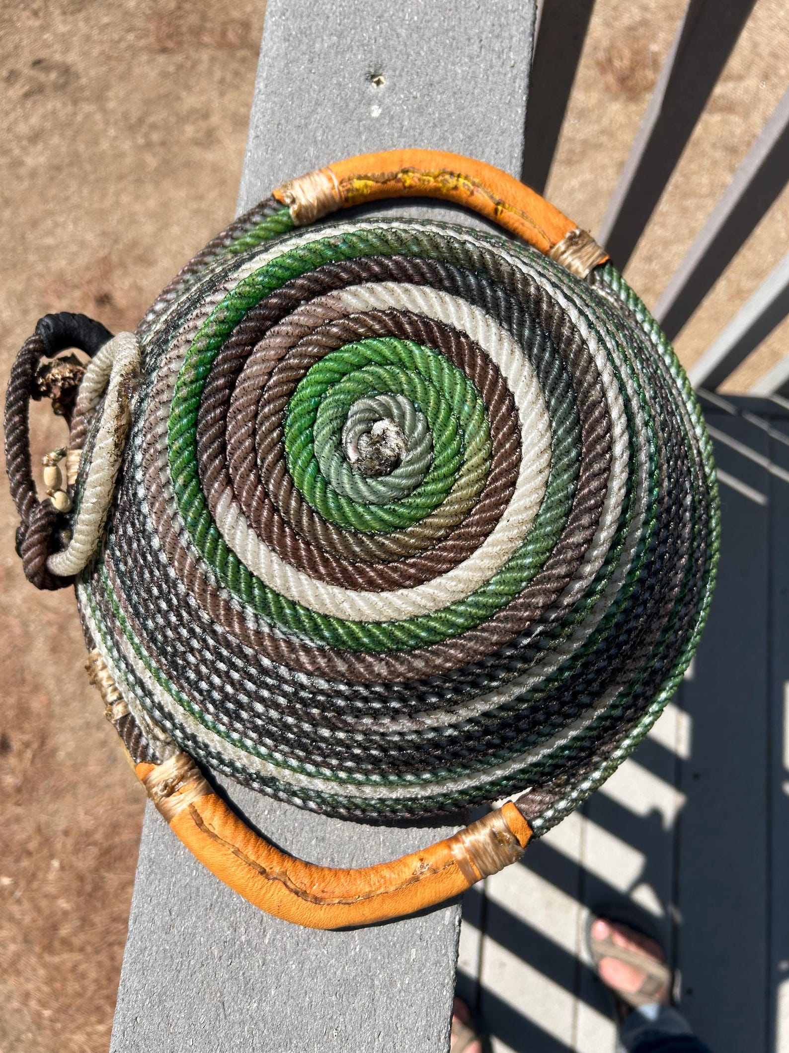 Lariat Rope Basket,oval W/handles, Antler and Leather Flower. Multi ...