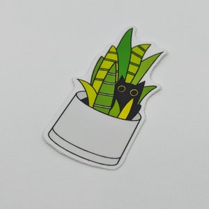 Hiding Cat in Plant vinyl sticker - Black cat kitty kitten hiding in snake plant cute