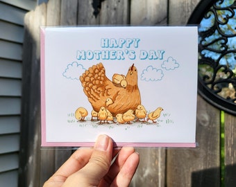 Handmade Greeting Card : Happy Mother's Day I Minimal Cute Mother Hen with Chicks Card,