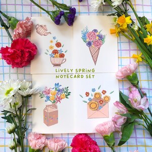 Creative Fun Handmade Blank Notecard Set of 4 with assorted envelopes : Lively Spring I Thank You Card, Congratulations, Thinking of You