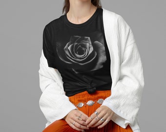 Elegant and Edgy: The Perfect Black Rose T-shirt for Trendsetters.