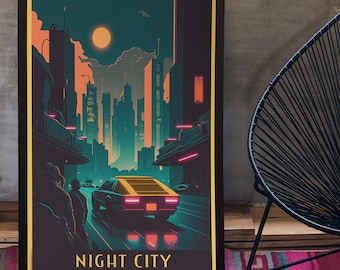 Cyberpunk Edgerunners Inspired Poster Vintage Travel, Cyber Punk Art Digital Download, Fictional Travel Poster Vintage, Game Gift For Fan