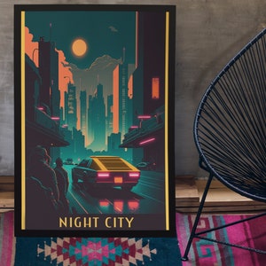 Cyberpunk Edgerunners Inspired Poster Vintage Travel, Cyber Punk Art Digital Download, Fictional Travel Poster Vintage, Game Gift For Fan
