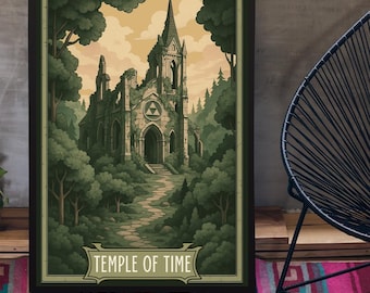 Temple of Time Travel Poster Art Digital Download, Zelda Inspired Poster, Fictional Travel Poster Vintage, Visit Hyrule Poster, Game Gifts