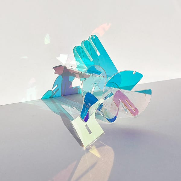 L TYPE IRI • DIY Abstract Acrylic Art : Iridescent Suncatcher Tabletop Decor, Holographic Plastic Sculpture