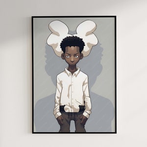 Neutral Black Guy Digital Illustration, Moody Black Anime, Afro AI, Printable art, Anime Art, Instant Download