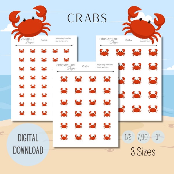 Crab Royal Icing Transfer Sheet | Crabs Royal Icing Transfers | Beach Royal Icing Transfers | Digital Download | 3 Sizes