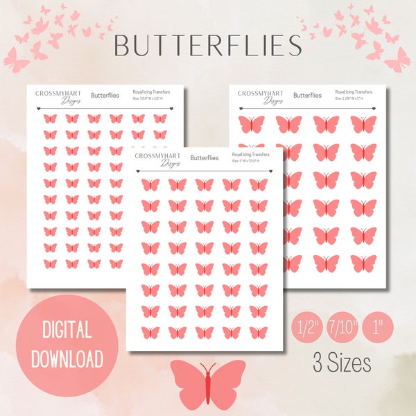 Schmetterlinge Royal Icing Abziehbild | Schmetterling Royal Icing Transfers | Frühling Sommer Royal Icing Transfers | Digitaler Download | 3 Größen