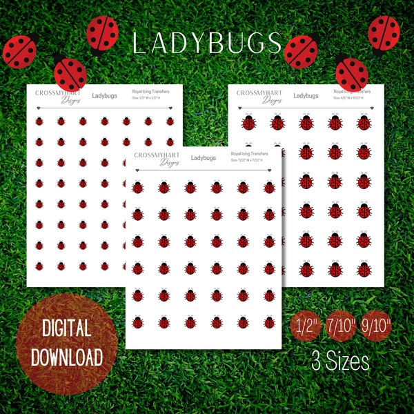 Ladybugs Royal Icing Transfer Sheet | Lady Bug Royal Icing Transfers | Bug Royal Icing Transfers | Digital Download | 3 Sizes