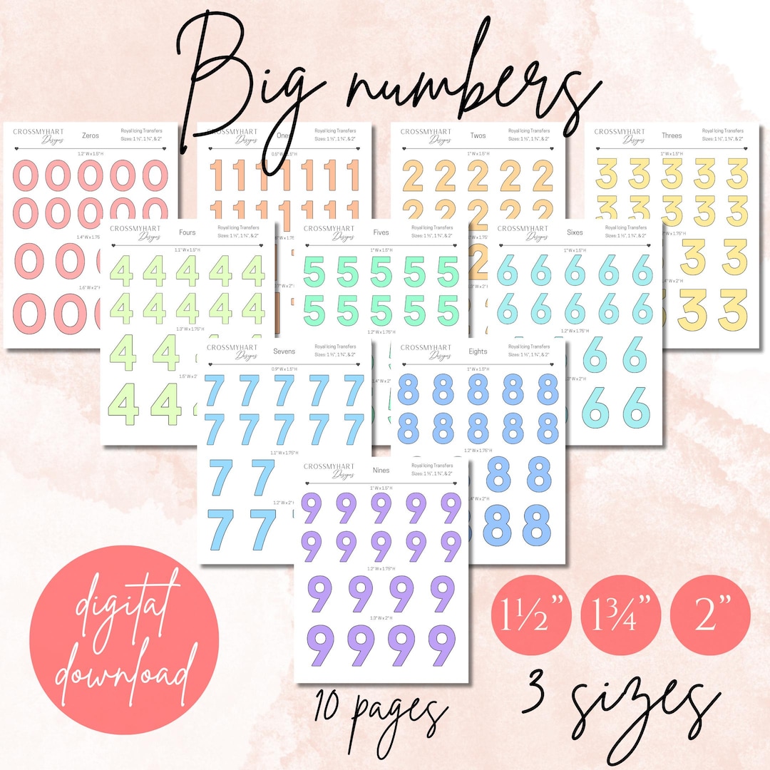 Icing Cut Numbers Big Numbers Royal Icing Transfers - Bigger Sizes Pack (digital Download ...