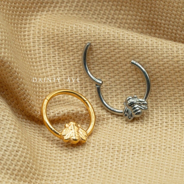 16G Bumble Bee Hoop • Clicker Ring • Nose Ring • Septum Ring • Seamless Hoop • Titanium • Helix • Cartilage Piercing • Daith • Earring