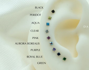 20G/18G/16G Tiny 1.5-2mm CZ Studs • Push Pin Labret • Threadless Flat Back Earring • Tragus • Flat Back Stud • Helix • Cartilage • Nose Stud