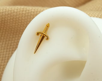 20G/18G/16G Dagger Push Pin Labret • Threadless Flat Back Earring • Tragus • Flat Back Stud • Helix Stud • Cartilage Stud • Knife • Sword