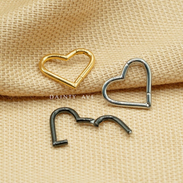 16G/18G Heart Hoop • Clicker Ring • Titanium • Nose Ring • Septum Ring •Seamless Hoop • Helix • Cartilage Piercing • Daith • Earring