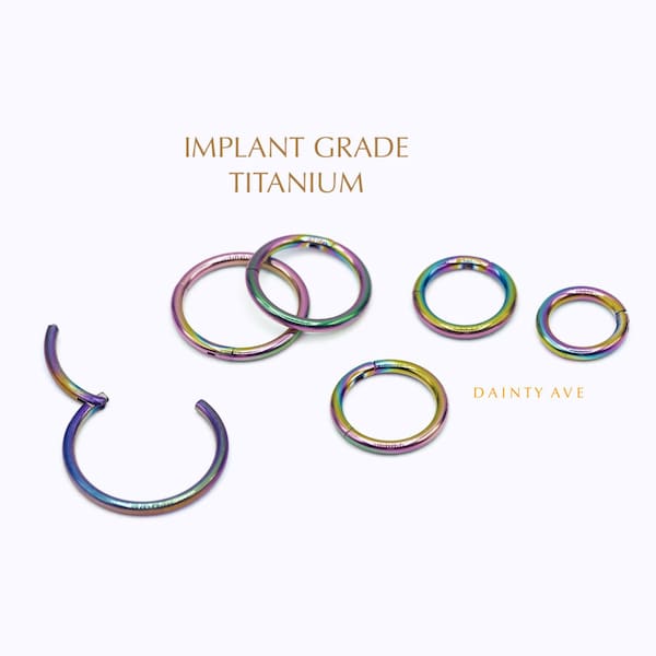 20G/18G/16G/14G Rainbow Titanium Hinge Hoop • Hinged Segment Nose Ring • Septum Clicker Ring • Cartilage Hoop • Helix Earring • Nose Ring