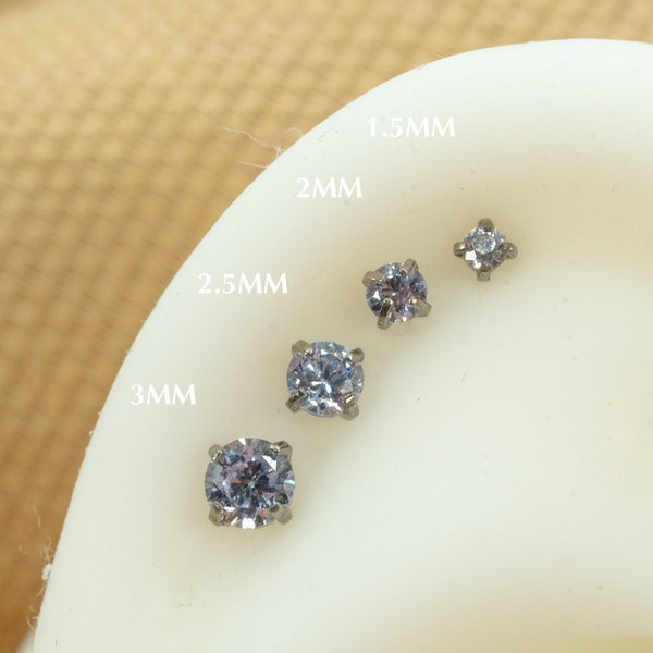 20G/18G/16G Tiny Lavender CZ Studs • Push Pin Labret • Nose Stud • Threadless Flat Back Earring • Tragus • Flat Back Stud • Cartilage