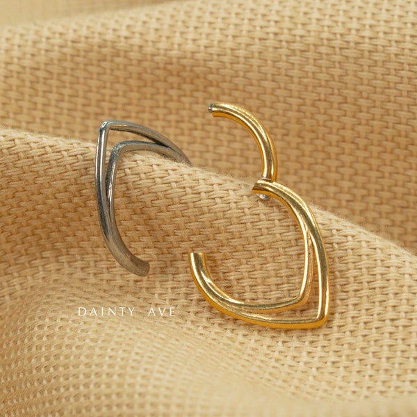16G Double Septum Ring • Stacked Septum Clicker • Implant Grade Titanium • Layered Septum Piercing • Silver • Gold • Daith • Hinged Hoop