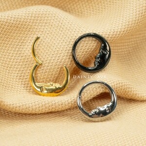 16G Moon Face Septum Ring • Crescent Moon Septum Clicker • Titanium Clicker Hoop • Nose Ring • Daith Hoop • Daith Earring • Septum Piercing