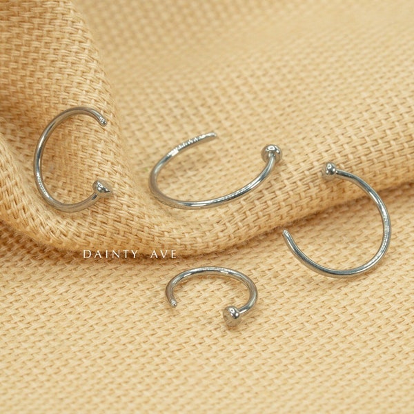 22G/20G/18G/ Titanium Open C Shape Nose Ring • Flat Round End • Silver • Nose Hoop • Nostril Hoop • Thin Nose Hoop Ring • 7mm/8mm/9mm/10mm