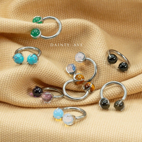 14G/16G Natural Stone Septum Rings • Horseshoe Hoop • Circular Barbell • Horseshoe Septum Rings • Implant Grade Titanium • Eyebrow Piercing