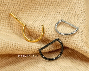 16G D Shape Septum Ring • Septum Clicker • Half Circle Hoop • Nose Ring • Daith Hoop • Cartilage Hoop • Titanium • Gold • Silver • Black