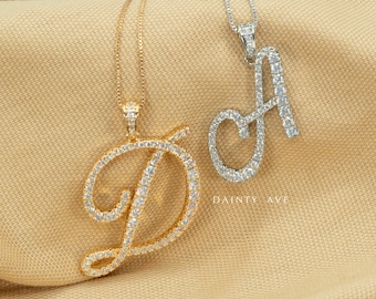 Diamond Cursive Initial Pendant Necklace 24 KT Gold Filled and Silver CZ Diamonds Regina George Letter Necklace Women Jewelry Gift Jewelry