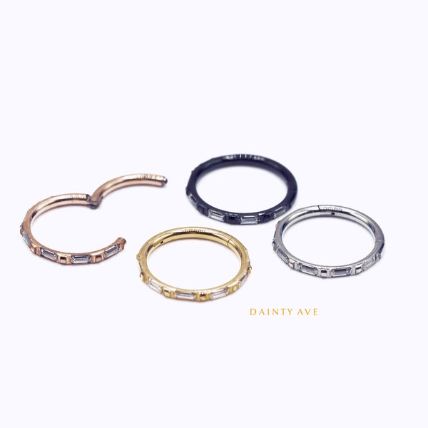 16G Titanium Baguette Hoop • Hinge Hoop • Hinged Segment Nose Ring • Septum Clicker Ring • Cartilage Hoop • Helix Earring Hoop • Nose Ring