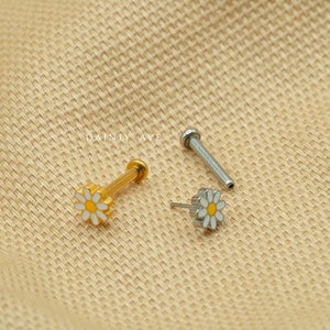 20G/18G/16G Daisy Flower Push Pin Labret Threadless Flat Back Earring Tragus Flat Back Stud Helix Stud Cartilage Titanium image 3