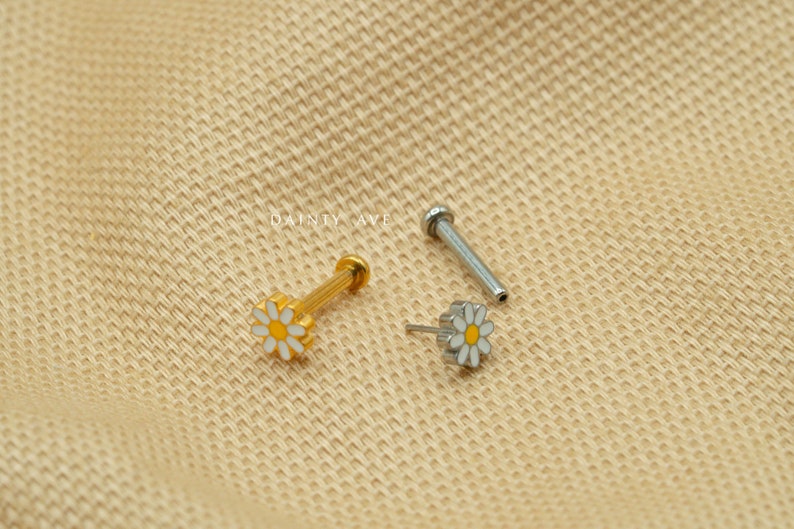 20G/18G/16G Daisy Flower Push Pin Labret Threadless Flat Back Earring Tragus Flat Back Stud Helix Stud Cartilage Titanium image 3