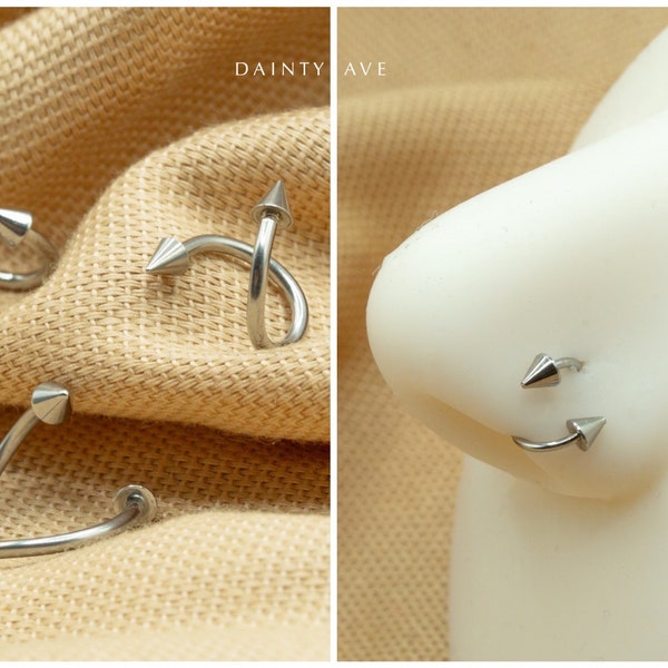 20G/18G/16G Silver Spikes Nose Ring • Spiral Hoop • Twist Nose Ring • Nose Piercing • Twisted Lip Ring • Nose Spike • Nostril Jewelry