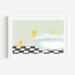 Downloadable Duckies Taking a Bubble Bath Wall Art Minty Fresh, Cute Bathroom Wall Art Print, Ducky Bathtub Printable Bathroom Wall Decor