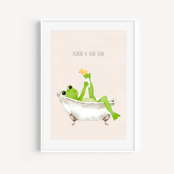 Downloadable Scrub a Dub Dub Frog Potty Bathroom Wall Art, Cute Kids Bathroom Wall Art Digital Print, Printable Toad Restroom Wall Decor