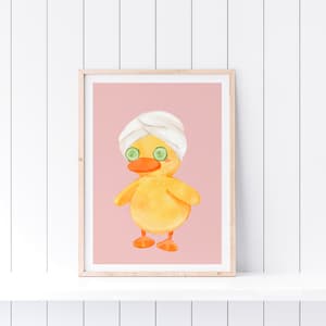 Downloadable Self Care Ducky Wall Art PINK, Cute Kids Bathroom Wall Art Digital Print, Printable Bathroom Wall Decor, Bathroom Art Printable