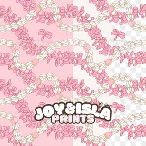 Plumeria rose Pikake Lokelani bourgeons Lei modèle sans couture | Papier numérique floral tropical hawaïen | 3 variations de fond | Téléchargement PNG