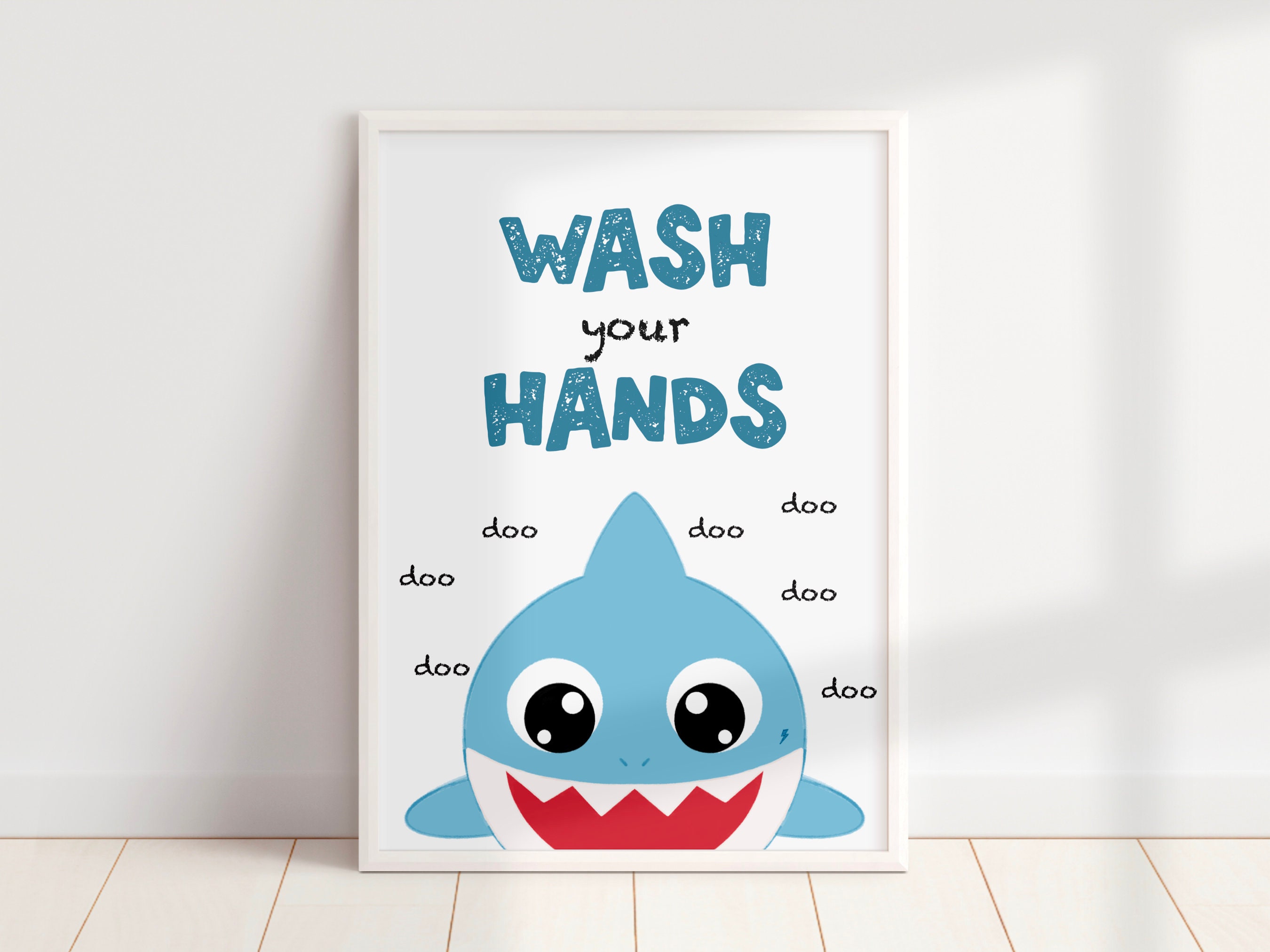 Downloadable Set of 3 Baby Shark Bathroom Wall Art Kids Bath Etsy