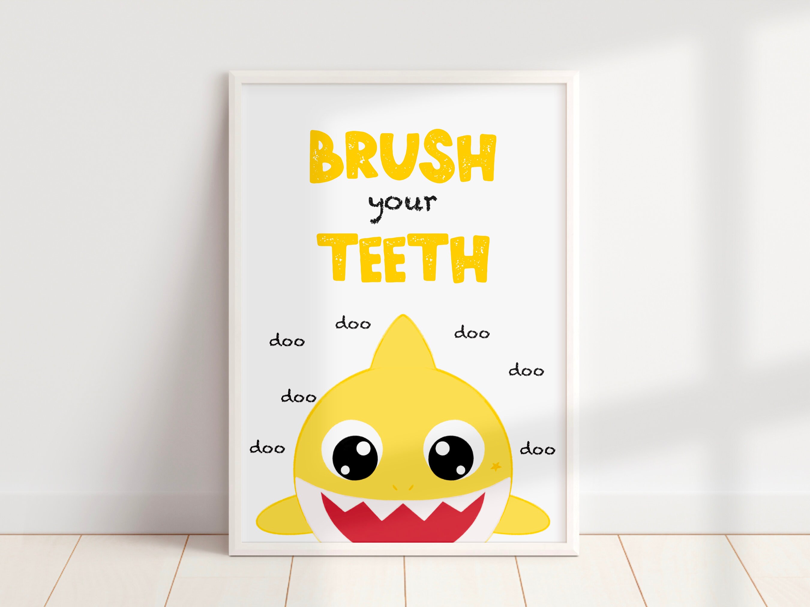 Downloadable Set of 3 Baby Shark Bathroom Wall Art, Kids Bath Printable