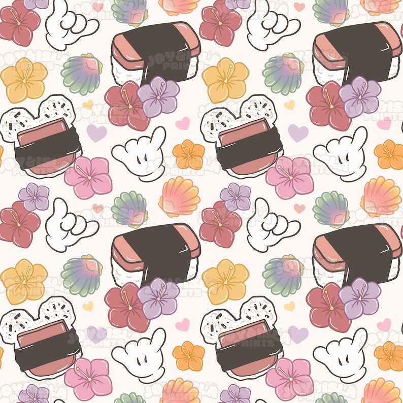 Magical Mouse Spam Musubi Seamless Pattern | Sunrise Moonrise Seashells ...