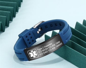 Personalisiertes Armband für Männer Frauen,Notfall Armband,Notfall Armband,EIS Gravur,Notfall Kontakt SOS